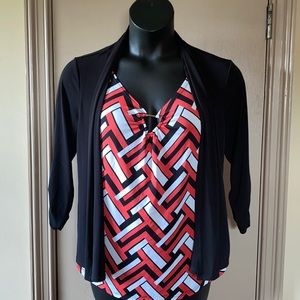 Coral, Black and White Blouse